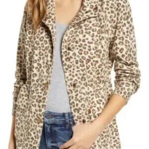 Caslon Linen Safari Jacket Cheetah Leopard Print Size XS Summer